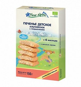 Fleur Alpine Печенье детское Альпийское Organic с преобиотиками, 6 мес. 150 г