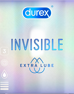 Durex Презервативы Invisible Extra Lube 3 шт. из натурального латекса ультратонкие