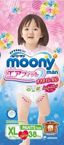 Moony Man Подгузники-трусики XL 12-17 кг 38 шт. для девочек