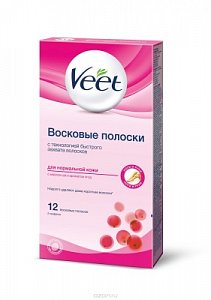 Veet Полоски восковые с маслом ши и ароматом ягод 12 шт. для нормальной кожи