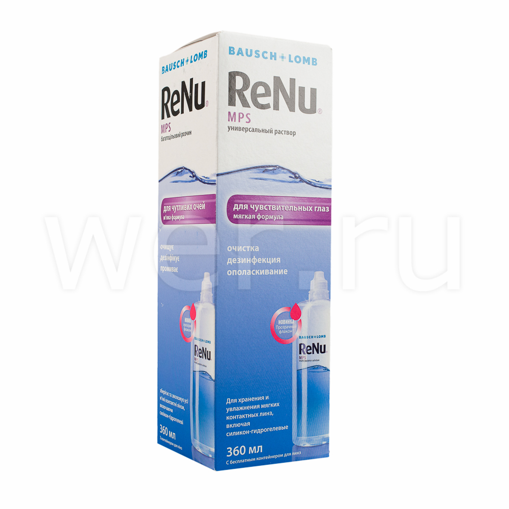 Купить ReNu MultiPlus раствор для линз для чувствительных глаз 360 мл с контейнером для хранения линз, Bausch + Lomb [Бауш + Ломб]