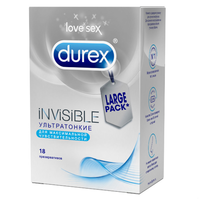 Купить Durex [Дюрекс] Презервативы Invisible ультратонкие 18 шт., Reckitt Benckiser [Рекитт Бенкизер], латекс