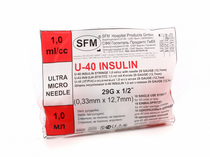 Шприц SFM Hospital инсулиновый U-40 1мл 10 шт. с иглой G30