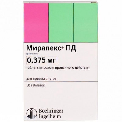 Мирапекс ПД таблетки пролонгированного действия 0,375 мг 10 шт.