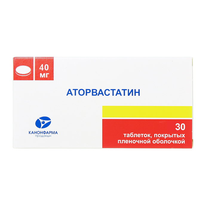 Купить Аторвастатин таблетки покрытые пленочной оболочкой 40 мг 30 шт., Канонфарма продакшн ЗАО