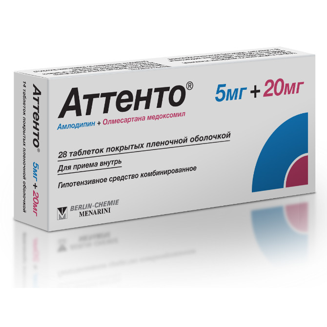 Аттенто таблетки покрытые пленочной оболочкой 5 мг+20 мг 28 шт.