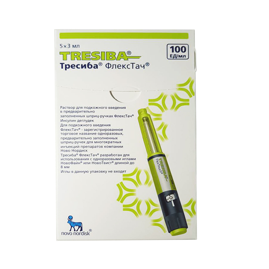 Купить Тресиба ФлексТач раствор для подкожного введения 100 ЕД/мл 3 мл шприц-ручка 5 шт., Novo Nordisk [Ново Нордиск]