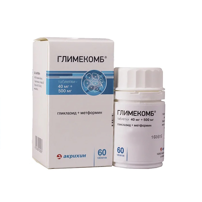 Купить Глимекомб таблетки 40 мг+500 мг 60 шт., Акрихин