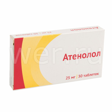 

Атенолол таблетки покрытые пленочной оболочкой 25 мг 30 шт.