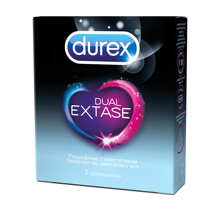 Купить Durex Презервативы Dual Extase 3 шт., Reckitt Benckiser [Рекитт Бенкизер], латекс