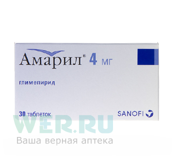 Купить Амарил таблетки 4 мг 30 шт., Sanofi Aventis [Санофи-Авентис]