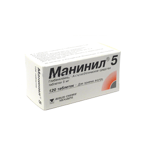 Купить Манинил таблетки 5 мг 120 шт., Berlin-Chemie/A. Menarini [Берлин-Хеми/А. Менарини]