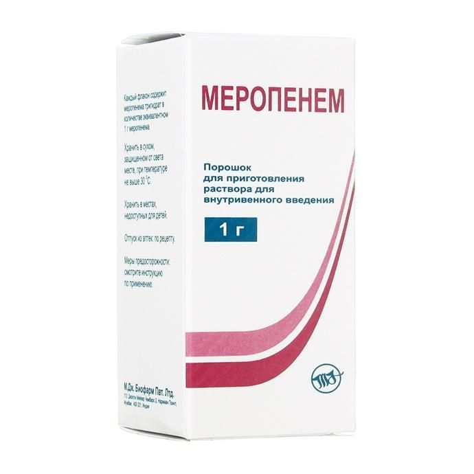 Купить Меропенем порошок для приготовления раствора для инъекций 1 г 1 шт., M.J.Biopharm