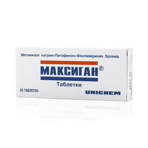 Купить Максиган таблетки 500 мг+5 мг+0, 1 мг 20 шт., Unichem Laboratories [Юникем Лабораториз]