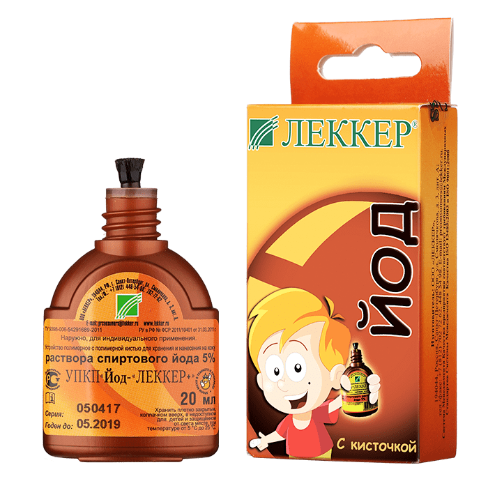 раствор спиртовой 5% 20 мл с кистью Леккер