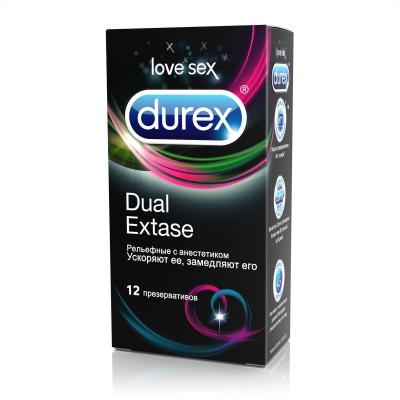 Durex [Дюрекс] Презервативы Dual Extase рельефные с анестетиком 12 шт.