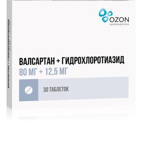 Валсартан-Гидрохлортиазид таблетки покрытые пленочной оболочкой 80 мг+12,5 мг 30 шт.