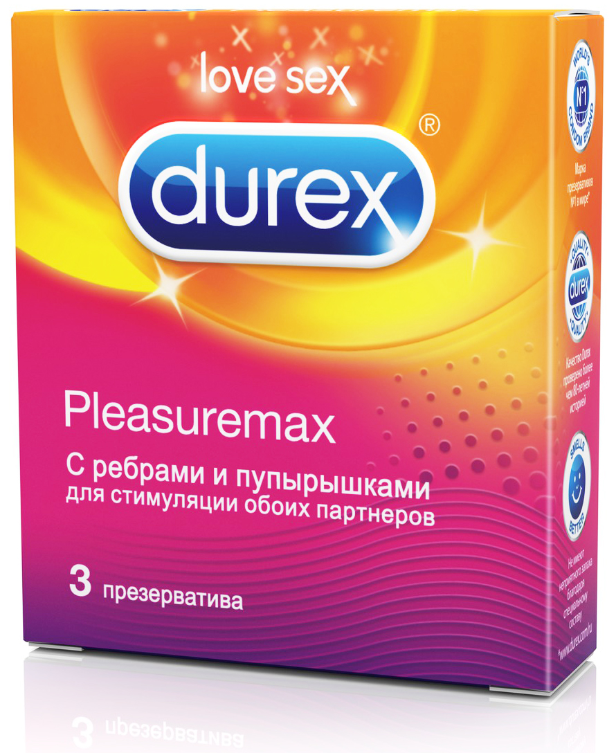 Купить Durex Презервативы Pleasuremax с ребрами и пупырышками 3 шт., Reckitt Benckiser [Рекитт Бенкизер], латекс