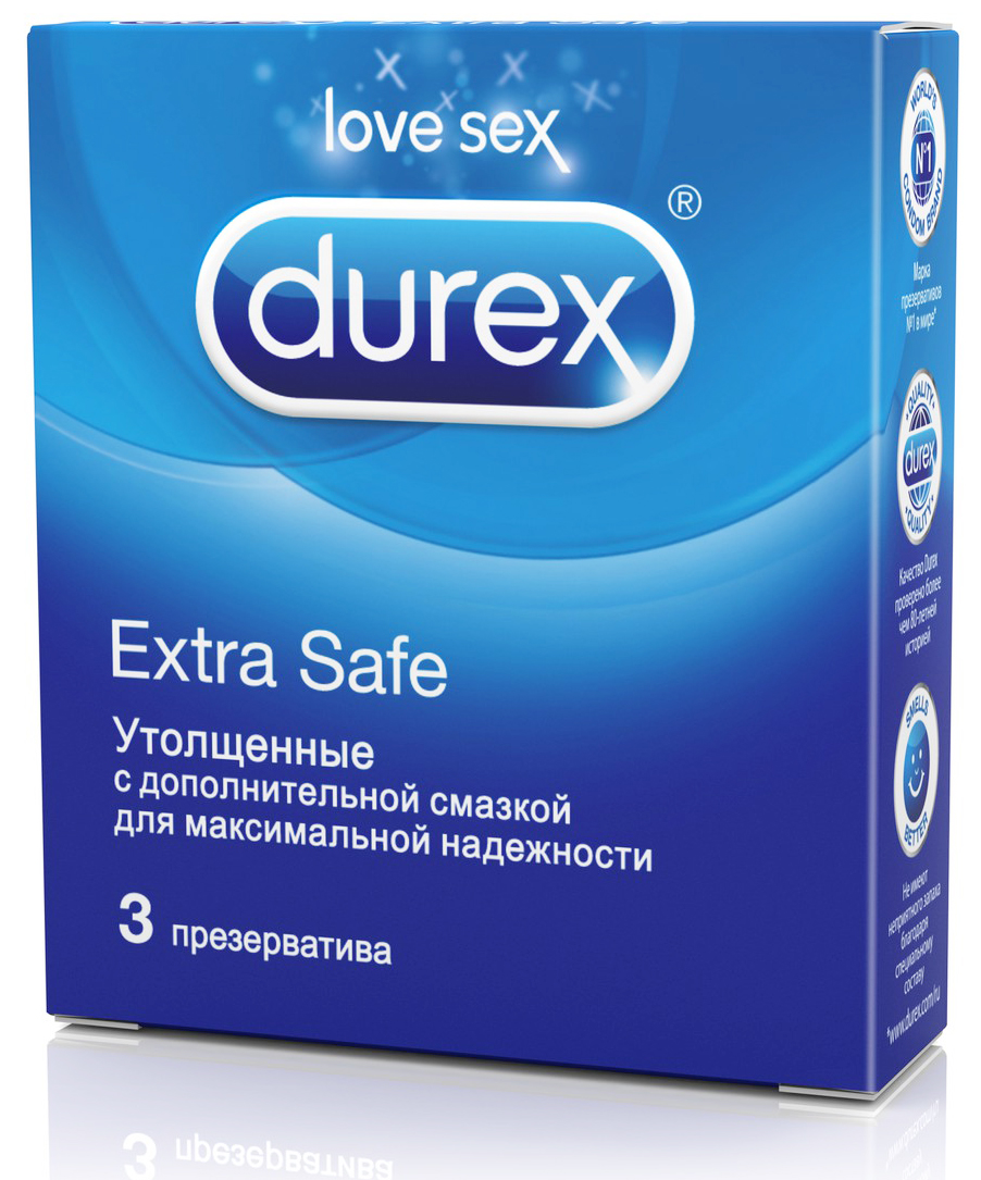 Купить Durex Презервативы Extra Safe утолщенные 3 шт., Reckitt Benckiser [Рекитт Бенкизер], латекс
