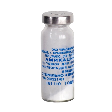 Купить Амикацин порошок для приготовления раствора для внутивенного и внутримышечного введения 500 мг флакон 1 шт., Красфарма