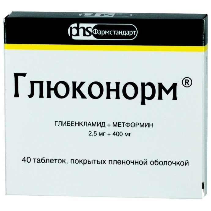 Глюконорм таблетки покрытые пленочной оболочкой 2,5 мг+400 мг 40 шт.