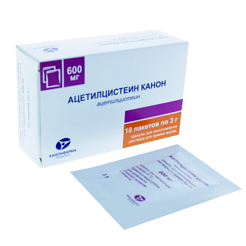 Ацетилцистеин Канон гранулы для приготовления раствора для приема внутрь 600 мг пакетики 3 г 10 шт.