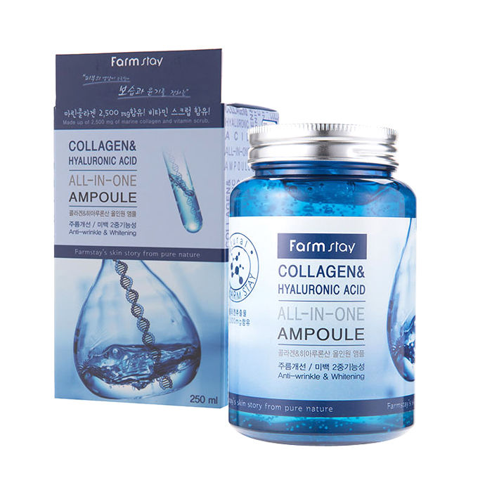 

FarmStay Сыворотка ампульная многофункциональная Коллаген и гиалуроновая кислота Collagen & Hyaluronic Acid All-In-One Ampoule 250 мл