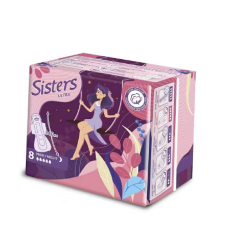Прокладки Sisters Ultra Maxi ночные мягкая поверхность 8 шт.