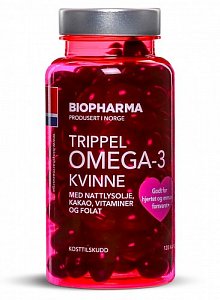 Biopharma Trippel Omega-3 Kvinne тройная Омега-3 для женщин капсулы 120 шт. с фолиевой кислотой и витаминами