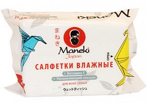 Maneki Влажные салфетки Kaiteki для всей семьи с витамином Е и увлажняющим лосьоном 25 шт.