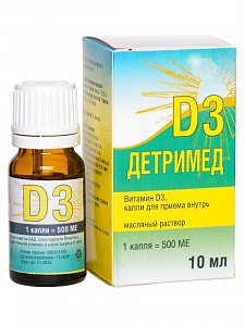 Детримед Д3 (Витамин Д3) капли для приема внутрь для взрослых масляные 500 МЕ флакон 10 мл (БАД)