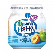 ФрутоНяня Пюре Яблоко с персиком и творогом с 6 мес. 100 г ФрутоНяня Пюре Яблоко с персиком и творогом с 6 мес. 100 г