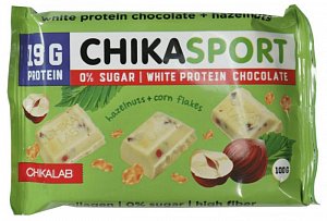 Протеиновый шоколад 100г Chika Sport белый шоколад с лесным орехом и кукурузными чипсами Chikalab