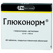 Глюконорм таблетки покрытые пленочной оболочкой 2,5 мг+400 мг 40 шт.