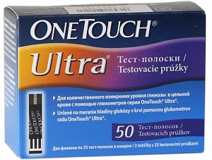 One Touch Ultra тест-полоски для экспресс-диагностики глюкозы в крови 50 шт.