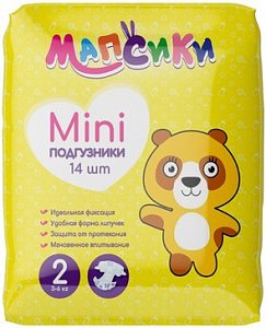Подгузники детские Мапсики р.mini 3-6кг 14 шт