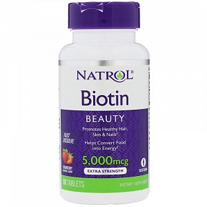 Natrol Биотин таблетки быстрорастворимые 5000 мкг 90 шт. Клубника (БАД)