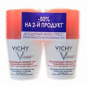 Vichy Набор Дезодорант Анти-стресс 72 часа шариковый при избыточном потоотделении 50 мл 2 шт.