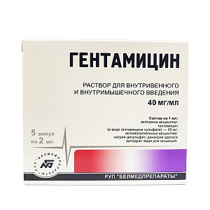 Гентамицин раствор для внутривенного и внутримышечного введения 40 мг/мл ампулы 2 мл 5 шт.