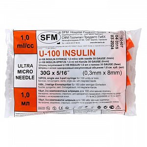 Шприц SFM Hospital инсулиновый U-100 1мл 10 шт. игла G30 0,3х0,8мм