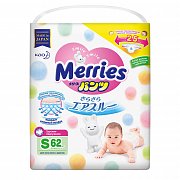 Merries Подгузники-трусики р.S 4-8 кг 62 шт. Merries Подгузники-трусики р.S 4-8 кг 62 шт.