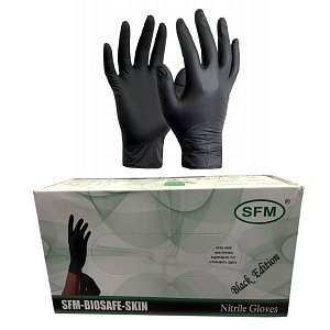Перчатки SFM нитриловые нестерильные неопудренные смотровые р.L 200 шт. (100 пар) черные