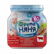 ФрутоНяня Пюре Говядина с гречкой и морковью с 8 мес. 100 г ФрутоНяня Пюре Говядина с гречкой и морковью с 8 мес. 100 г