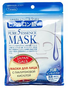 Japan Gals Маска для лица с гиалуроновой кислотой Pure 5 Essential 7 шт.