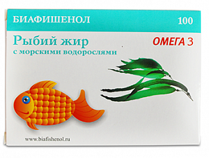 Рыбий жир Биафишенол капсулы 100 шт. с ламинарией (БАД)
