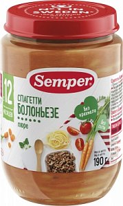 Semper Пюре Спагетти Болоньезе с 12 мес. 190 г