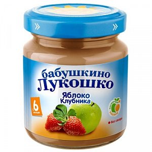 Бабушкино лукошко Пюре яблоки клубника с 6 мес. 100 г
