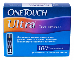 One Touch Ultra тест-полоски для экспресс-диагностики глюкозы в крови 100 шт.