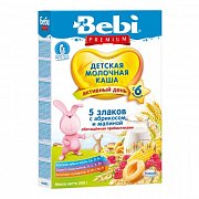 Bebi Premium Каша молочная 5 злаков с абрикосом и малиной с 6 мес. 200 г Bebi Premium Каша молочная 5 злаков с абрикосом и малиной с 6 мес. 200 г