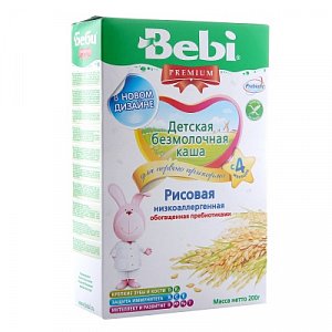 Bebi Premium Каша молочная Рисовая низкоаллергенная с пребиотиками с 4 мес. 200 г
